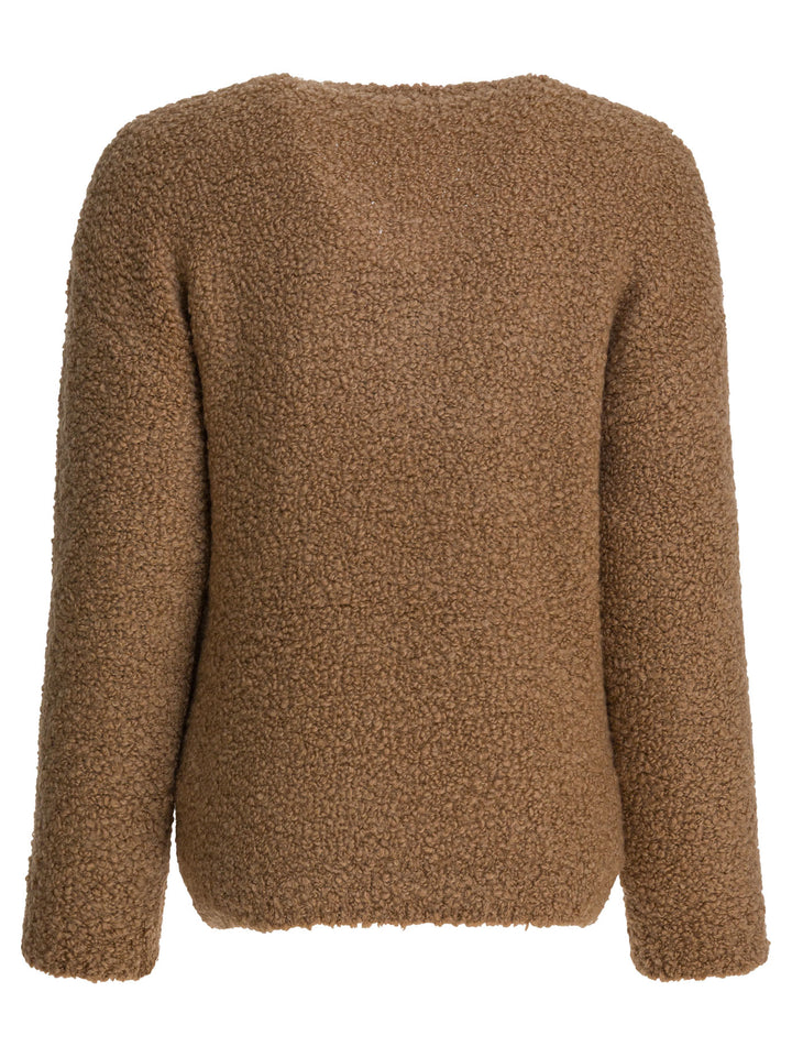 Max Mara Camel And Silk V-Neck Sweater Knitwear - Marrone | 4681b876f3e372d1ce0a1c88777c90146ba3e576