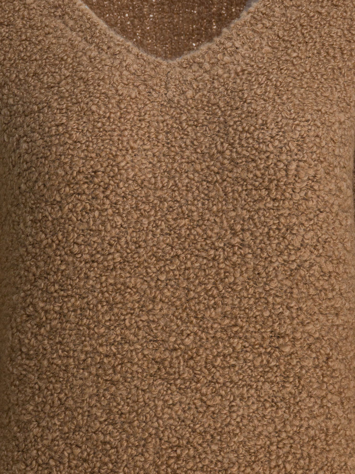 Max Mara Camel And Silk V-Neck Sweater Knitwear - Marrone | 3b89064a7659104e1995551a1a404bf0d50d3e85