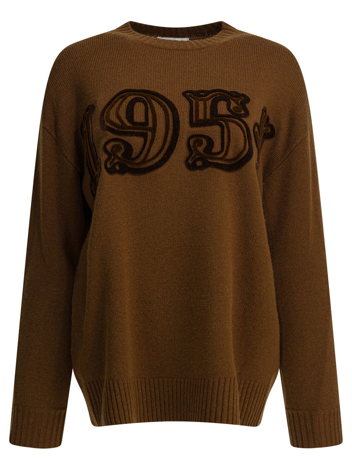 Max Mara Embroidered Crew Neck Sweater Knitwear - Marrone | 1dd777a3445160dc6dbeeb2c82f61986bbf68dd7
