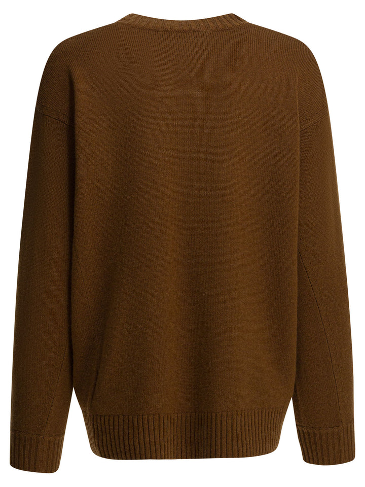 Max Mara Embroidered Crew Neck Sweater Knitwear - Marrone | 15324a9597055db61f4c47248c9e4a931fedd496