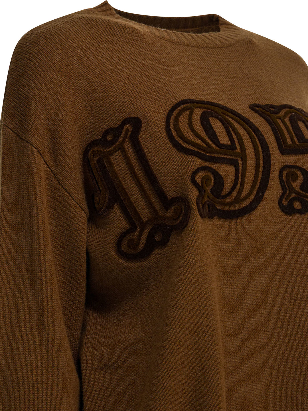 Max Mara Embroidered Crew Neck Sweater Knitwear - Marrone | 88a84fd71e299c4e3f5d0c2b69fa43e7dcb9b588