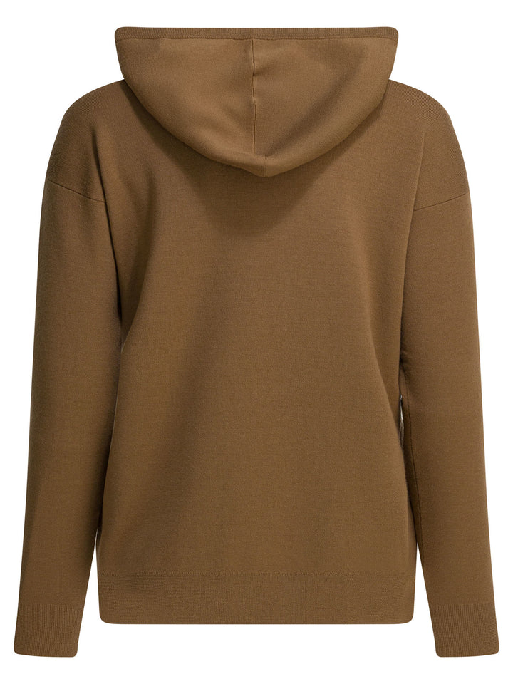 Max Mara Virgin Wool Hooded Sweater Knitwear - Marrone | 66cafb6067e988df6fd904358190150f23957976