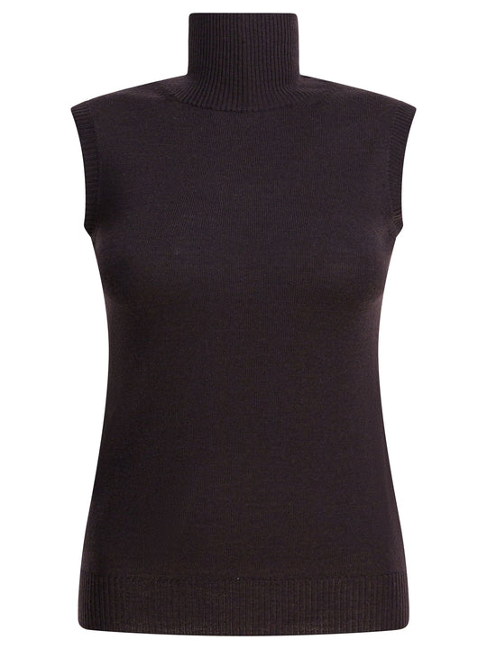 Mock Neck Sleeveless Knitwear Marrone