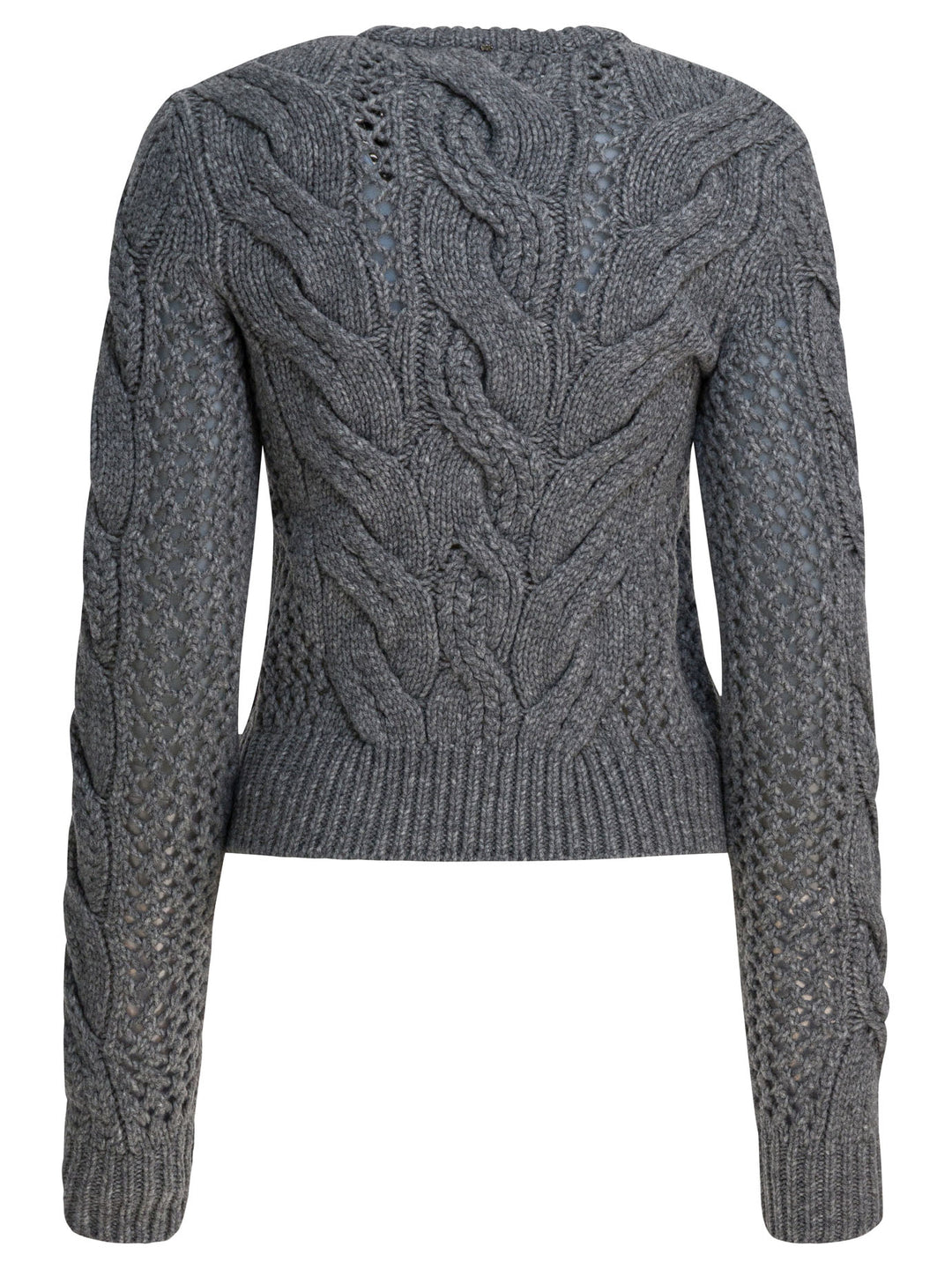 Max Mara Sportmax Wool-Blend Crewneck Sweater With Braids Knitwear - Grey | 20c0e9ea190aac424b970c6cb31f7432eb68f506