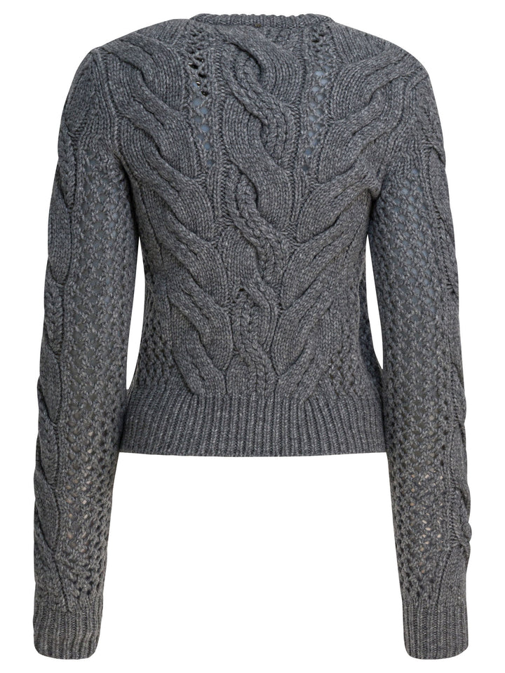 Max Mara Sportmax Wool-Blend Crewneck Sweater With Braids Knitwear - Grey | 20c0e9ea190aac424b970c6cb31f7432eb68f506