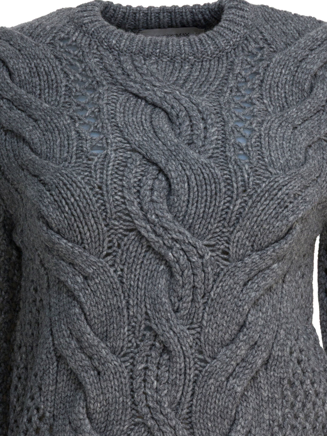 Max Mara Sportmax Wool-Blend Crewneck Sweater With Braids Knitwear - Grey | ce55a3f5ec696545452fb0bd112c92e6e2515981