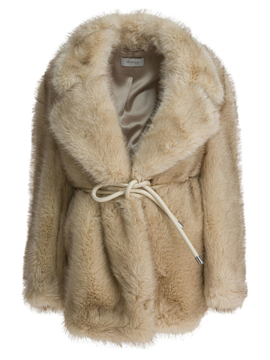 Furry Effect Fabric Coat Jackets And Coats Beige