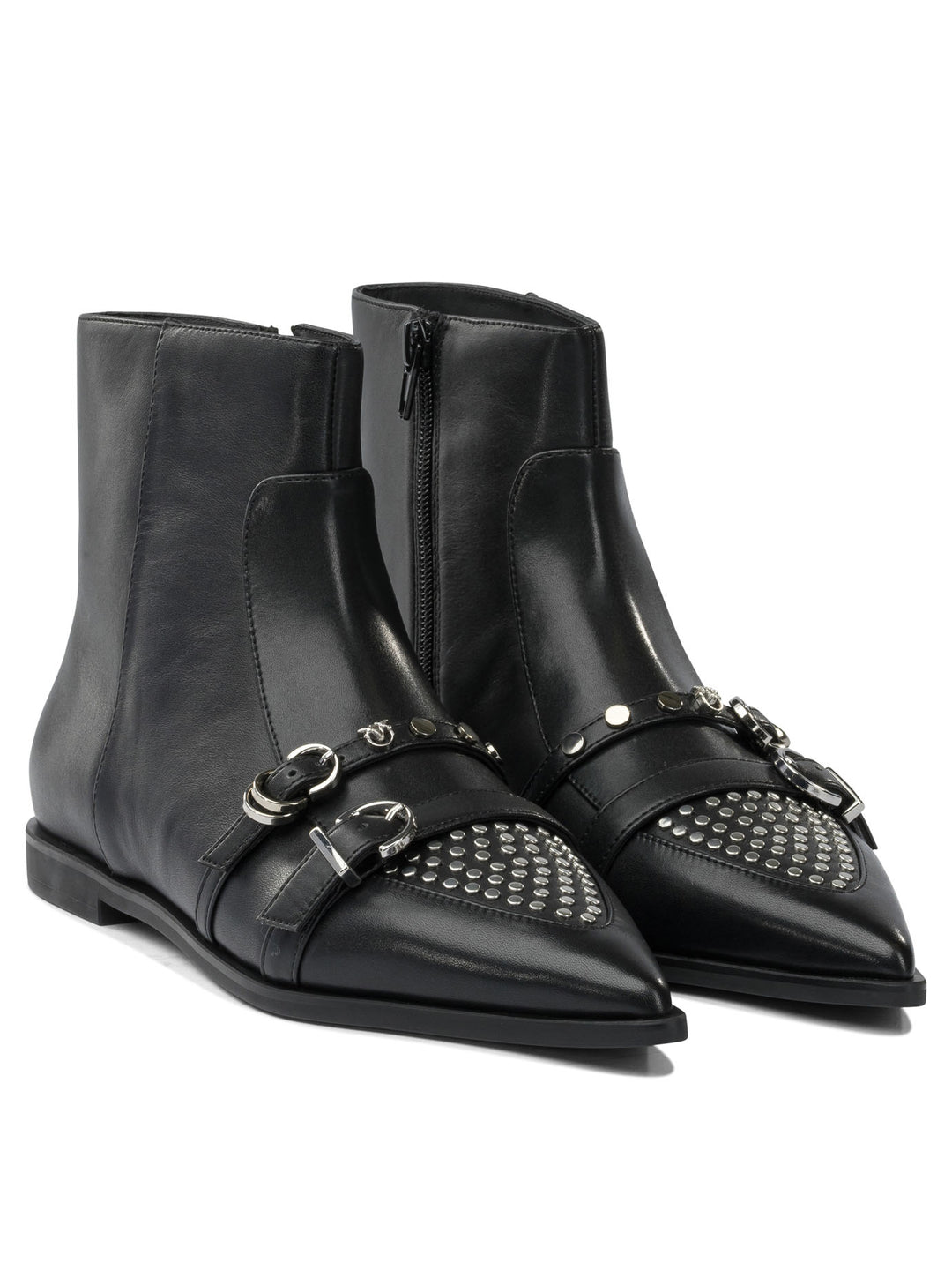 Pinko Leather Zippered Ankle Boots Boots and Ankle Boots - Nero | 86a5bf0096ad2b4aa6950f2d4515f907e7ec8e42