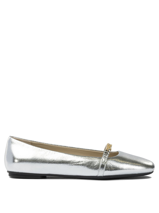 Leather Ballet Flats With Square Toe Ballerinas Silver