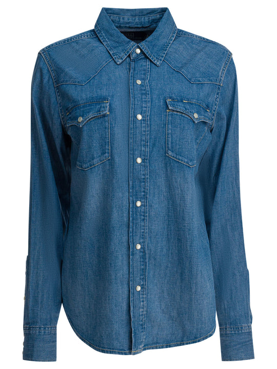 Western Denim Shirt Shirts Light Blue