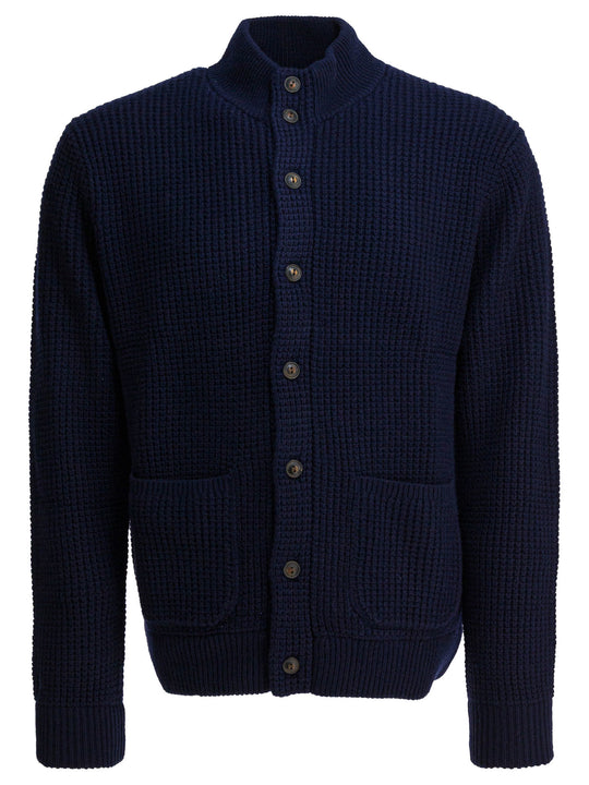 Mock Neck Cardigan Knitwear Blu