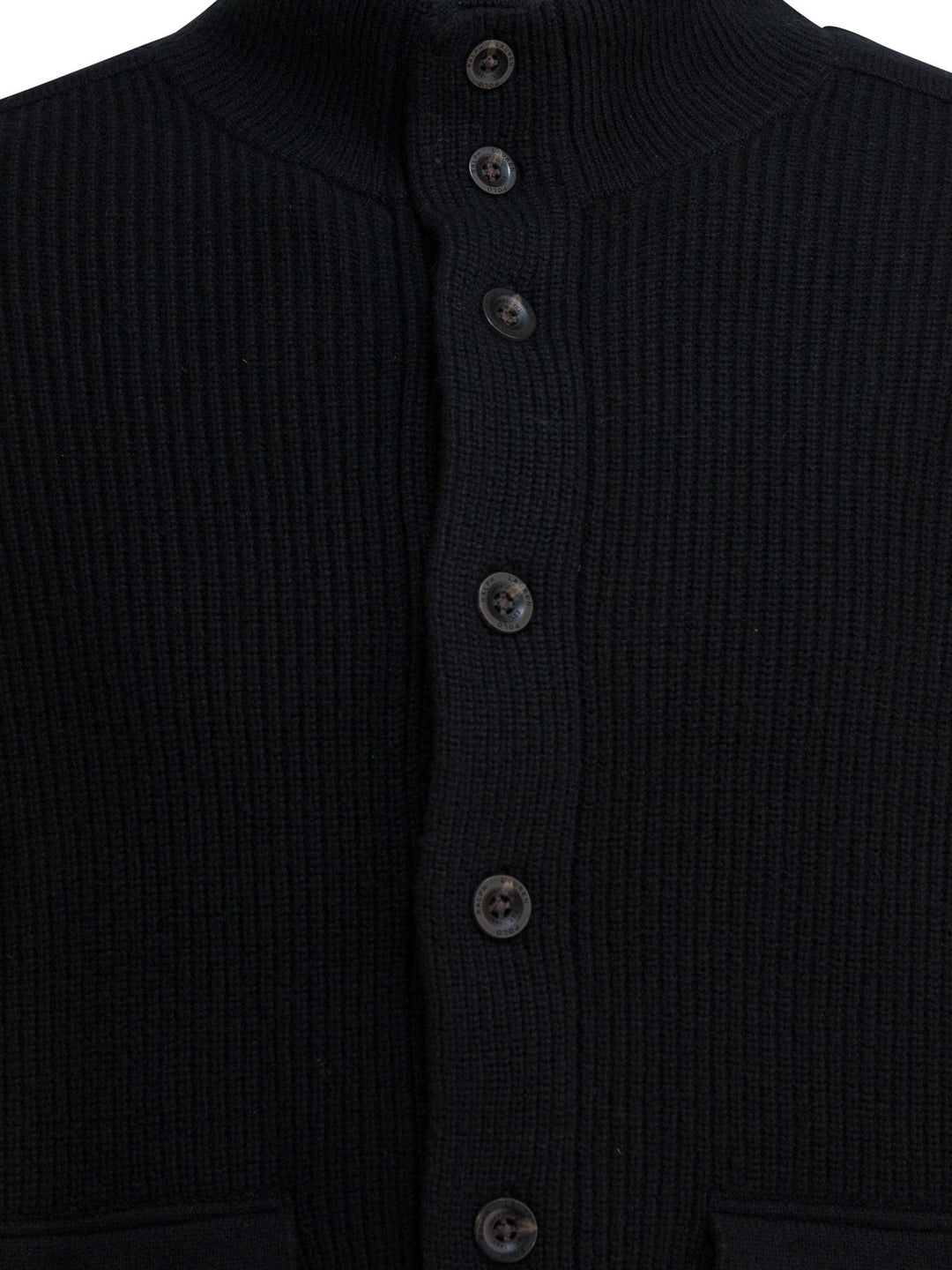 Polo Ralph Lauren Wool Cardigan With Mock Neckline Knitwear - Nero | acf251ea4b6175026d27cc5eee7354a44c5055ec