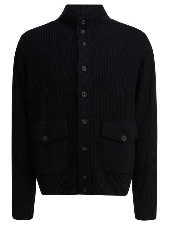 Wool Cardigan With Mock Neckline Knitwear Nero