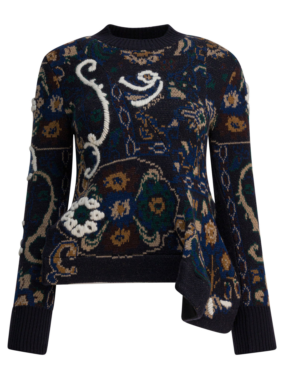 Sacai Floral Jacquard Knit Sweater Knitwear - Blu | 889e198b7c4358363e90272c1e94cb38fa9e4f22