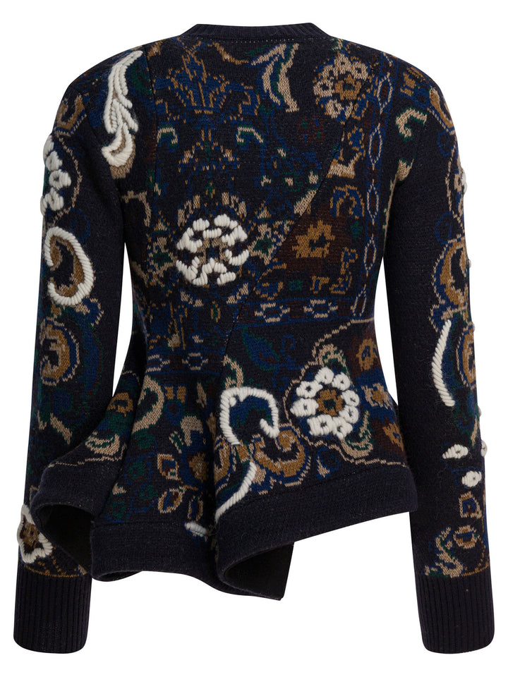 Sacai Floral Jacquard Knit Sweater Knitwear - Blu | 54654a298bfb66e560677f8590736f02f81c70d2