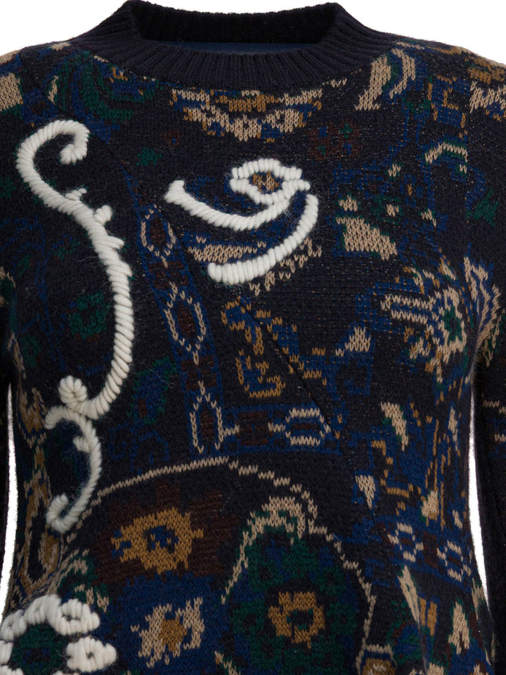 Sacai Floral Jacquard Knit Sweater Knitwear - Blu | efc49bea130f20ab19c153812d2d6145dd995811