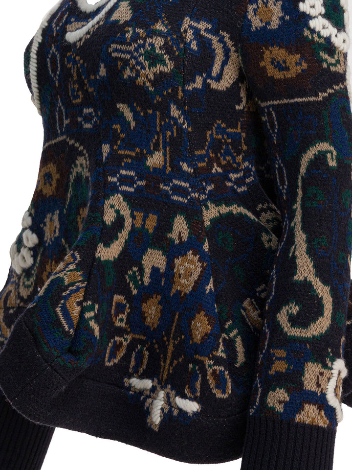 Sacai Floral Jacquard Knit Sweater Knitwear - Blu | 9309851ad38e4124a8a45056f3604fdd33484517