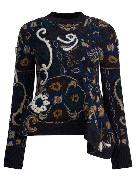 Floral Jacquard Knit Sweater Knitwear Blu