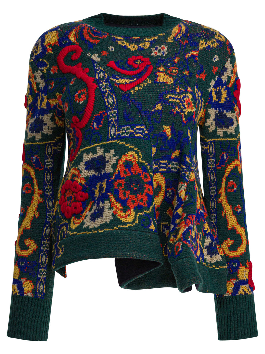 Sacai Floral Jacquard Knit Sweater Knitwear - Verde | 3e1a695f6ee49969bca0546b4b100464448abc13