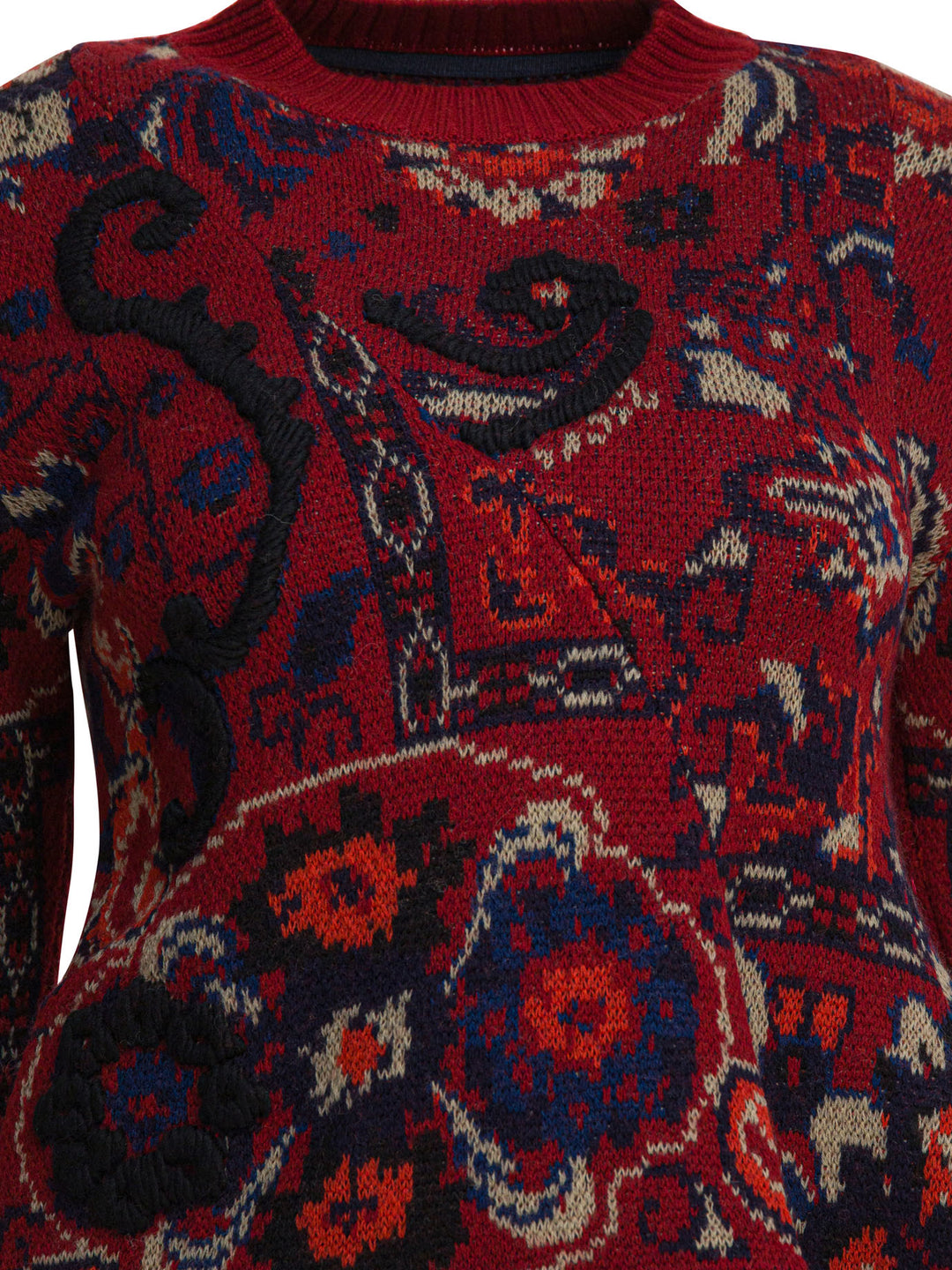 Sacai Floral Jacquard Knit Sweater Knitwear - Bordeaux | 03cca948e8356a3b062cfafac65d450ce4224123