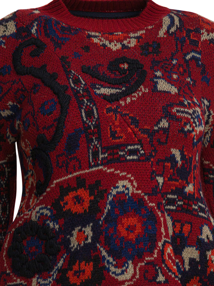 Sacai Floral Jacquard Knit Sweater Knitwear - Bordeaux | 03cca948e8356a3b062cfafac65d450ce4224123