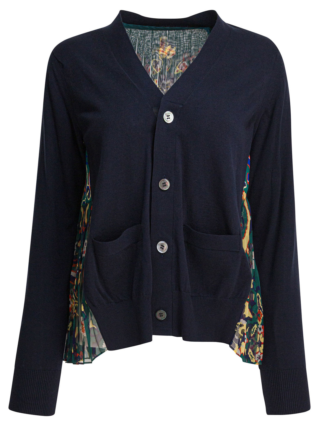 Sacai Cardigan With Floral Print Knitwear - Blu | d2f41f3cc590a3318b4480f4e8f0362467f9f138
