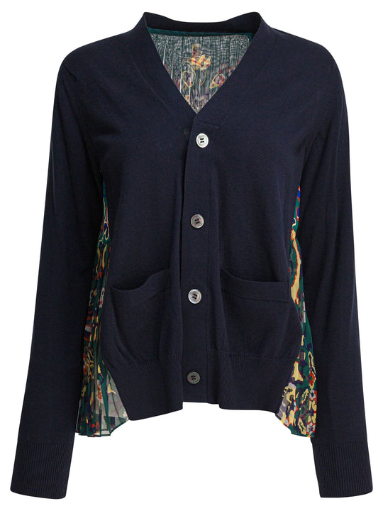 Cardigan With Floral Print Knitwear Blu