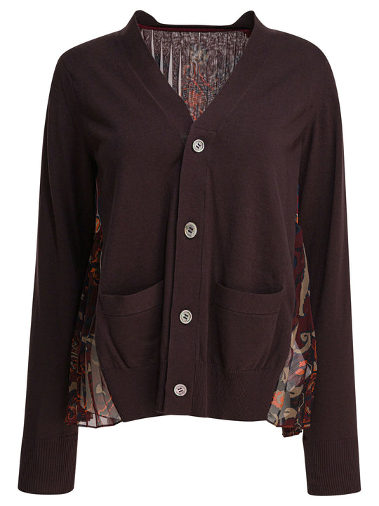 Cardigan With Floral Print Knitwear Marrone