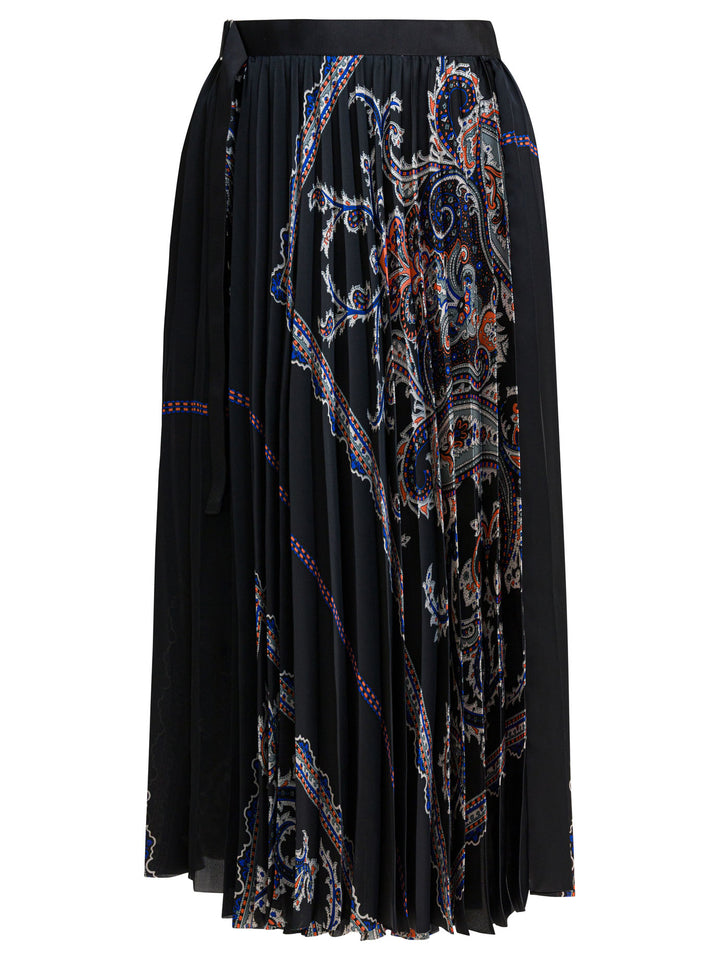Sacai Pleated Skirt With Paisley Print Gonne - Nero | e558a9019f157ef904ed2e6937d3948aa31a70c9