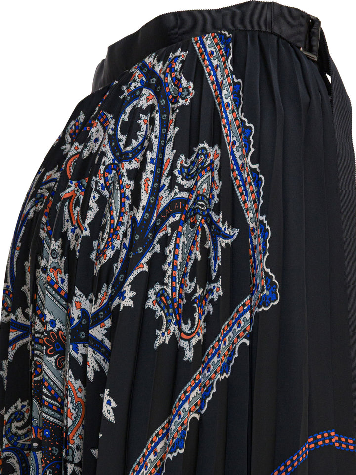 Sacai Pleated Skirt With Paisley Print Gonne - Nero | 74c77bac57a2279bdbda6286fb2e1335a68f84fc