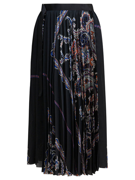 Pleated Skirt With Paisley Print Gonne Nero