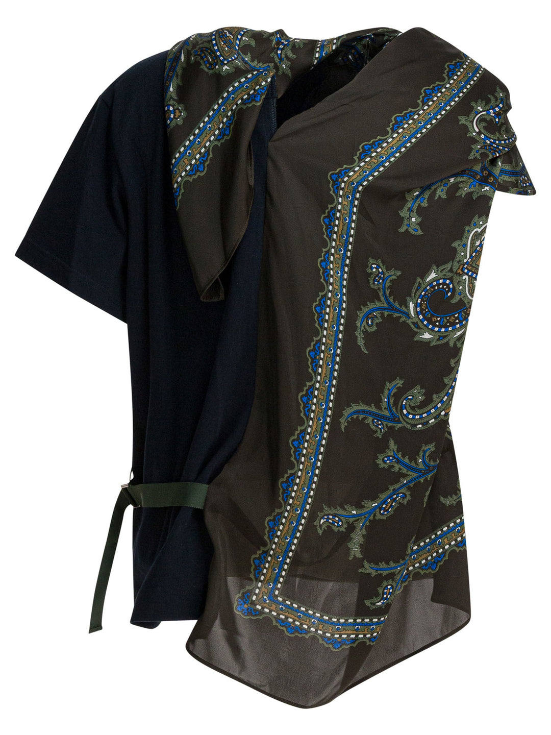 Sacai Cotton T-Shirt With Paisley Print T-shirts - Blu | cb1d087b448994aac553464bdfe80f30bf3122e8