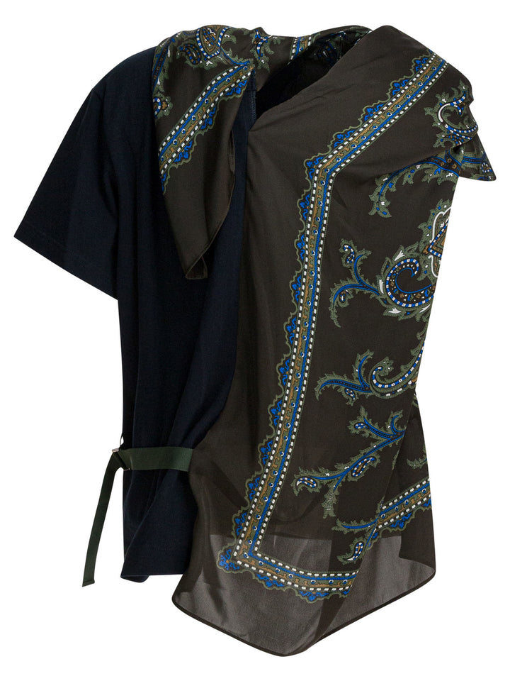 Sacai Cotton T-Shirt With Paisley Print T-shirts - Blu | cb1d087b448994aac553464bdfe80f30bf3122e8