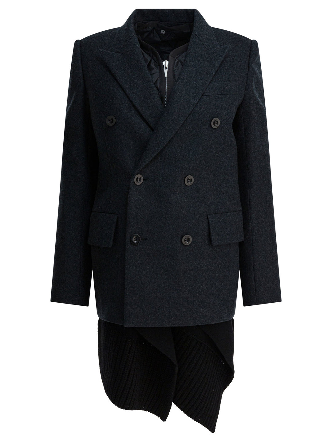 Sacai Long Wool Coat Jackets and Coats - Grey | 39d54346f8bbfbe2e451069fd39ed27b083aaa48