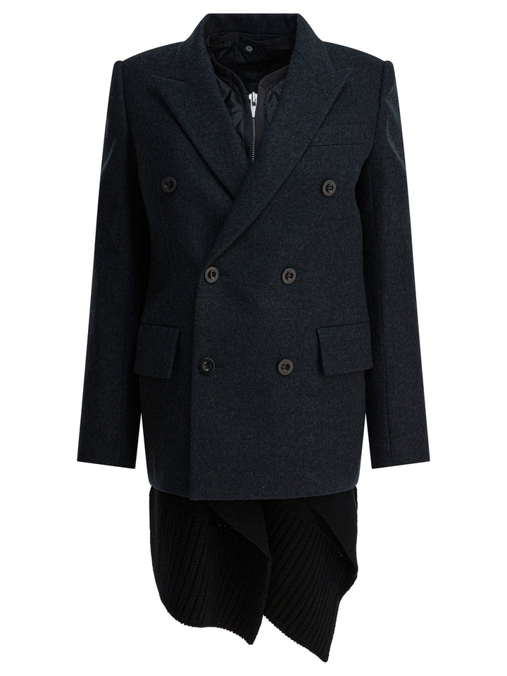 Sacai Long Wool Coat Jackets and Coats - Grey | 39d54346f8bbfbe2e451069fd39ed27b083aaa48