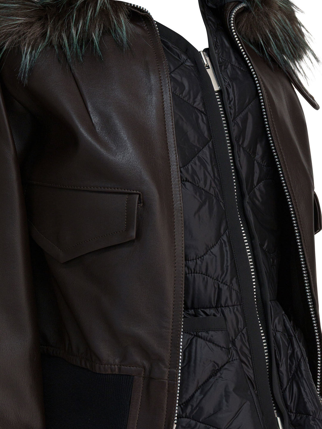 Sacai Convertible Leather Jacket Jackets and Coats - Marrone | 1d089573685c656dcbf7af7e9fddfb33af3a23b1