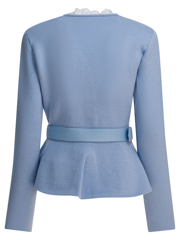 Self-Portrait Embellished Wool-Blend Cardigan Knitwear - Light blue | d23769f6f3808db7f8ba4c8699050eec9f15d5af