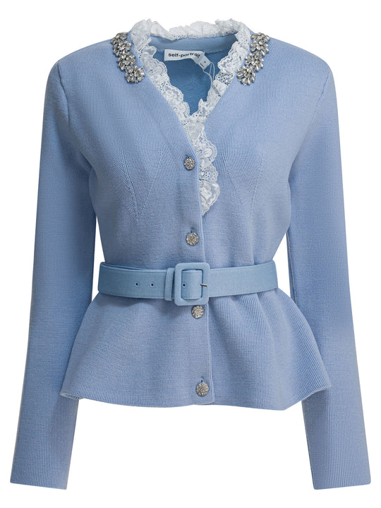 Embellished Wool-Blend Cardigan Knitwear Light Blue