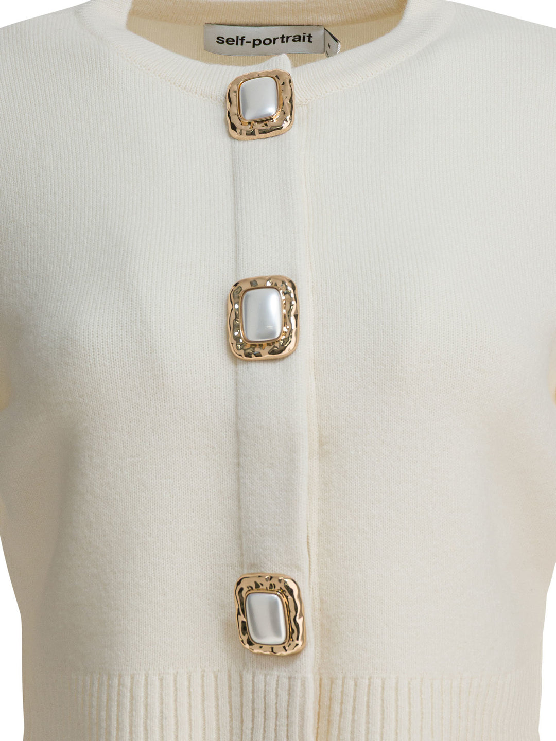 Self-Portrait Wool Cropped Cardigan Knitwear - Bianco | 3841a9fb00aded07faa5261dc075dc5b41bbde42