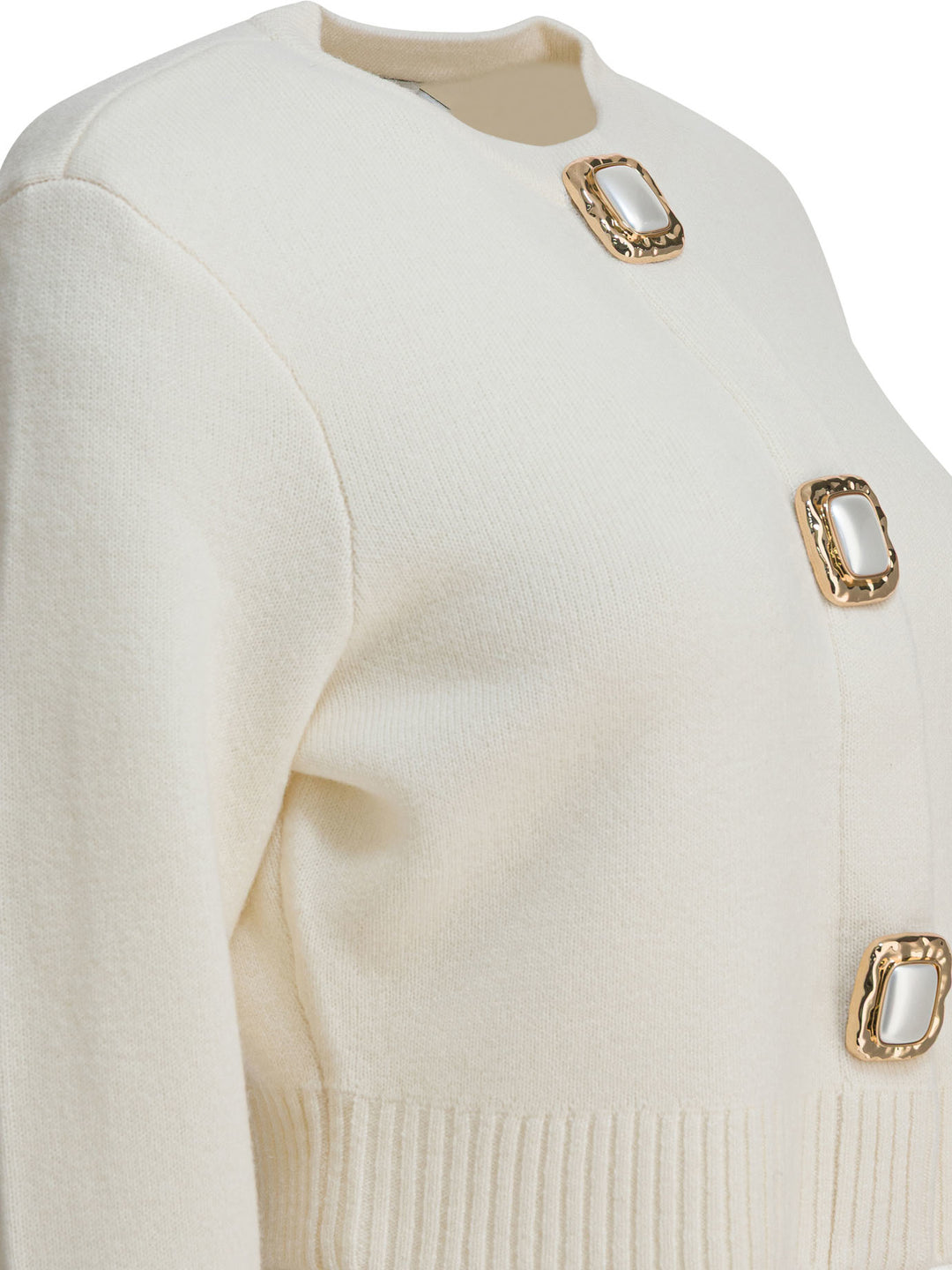 Self-Portrait Wool Cropped Cardigan Knitwear - Bianco | f8cdf73881a97326e1b8c5c3647c662708bb5a03