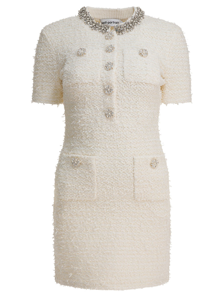 Self-Portrait Short Knit Dress Abiti - Beige | 46a22204336f8957c8ebb663b348571c91fa96dc
