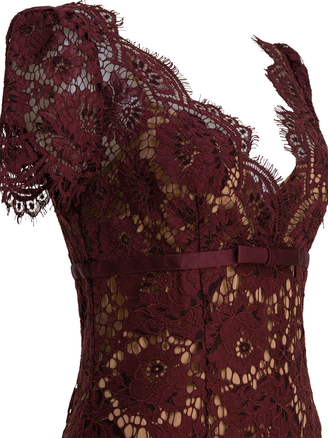 Self-Portrait Floral Lace Midi Dress Abiti - Bordeaux | 324ec1ee76cac58827b19bd07c05bd6c365403e0