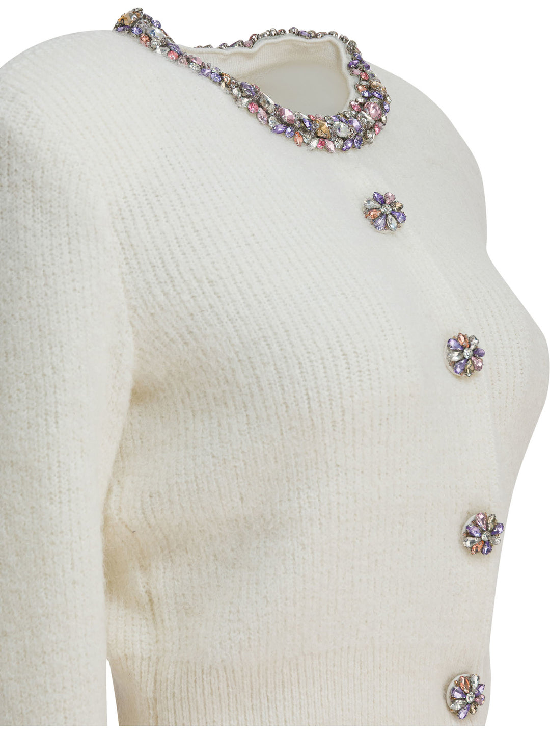 Self-Portrait Embellished Wool-Blend Cardigan Knitwear - Beige | 92411f495370efba1d11b6db4589d2720b10e966