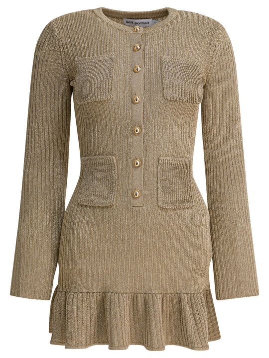 Short Lurex Knit Dress Abiti Oro