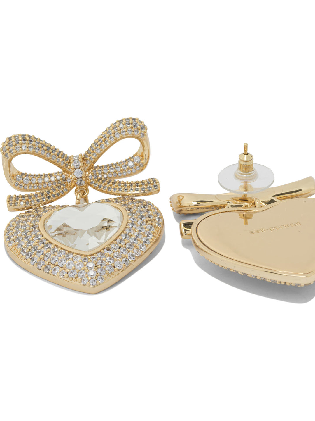 Self-Portrait Heart-Shaped Earrings With Embellished Bow Jewels - Oro | df6824890d503bbe888e2f20b37c985966b01de8