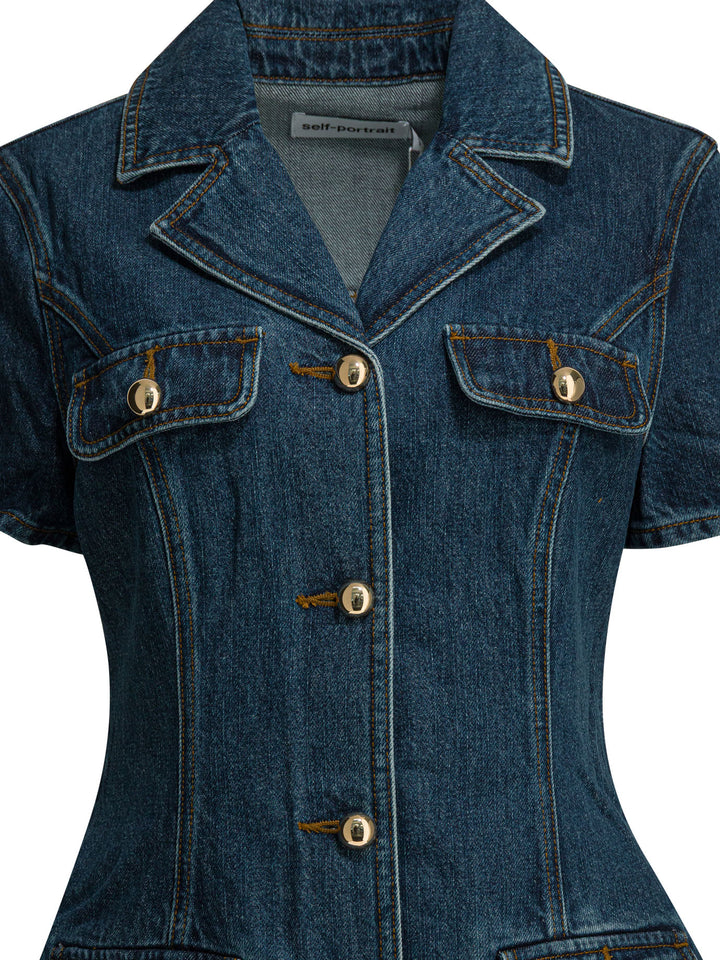 Self-Portrait Short Denim Dress Abiti - Blu | 8bbcbb4c113942e2668097b3e464326be13167e1