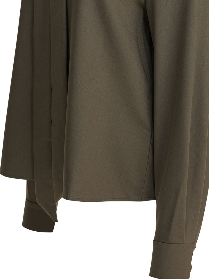 Self-Portrait Twill Blouse With Bow Collar Shirts - Verde | 84ffe602b80454e8a3b690c05d50cb76dad8ed8f