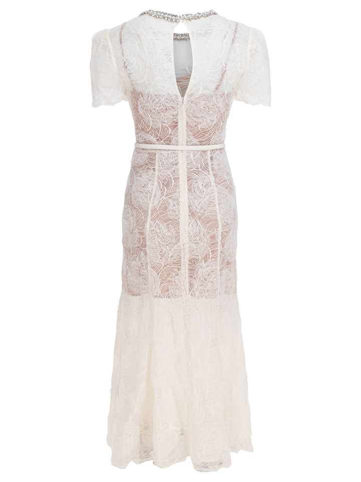 Self-Portrait Lace And Tulle Midi Dress Abiti - Beige | ebb33f999f82f9338db1f317144140bc89a3e909