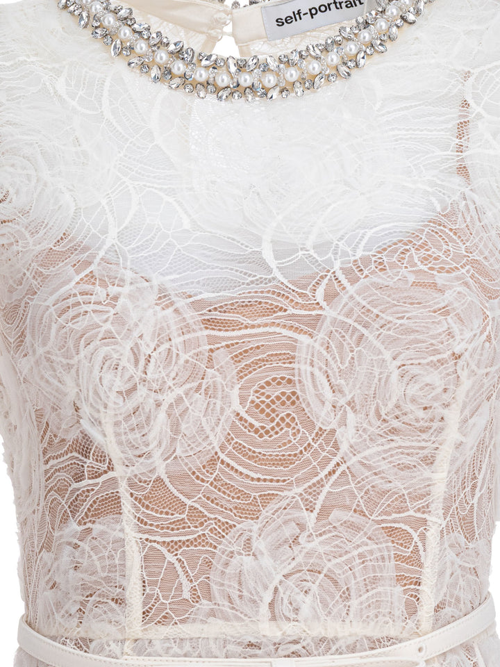 Self-Portrait Lace And Tulle Midi Dress Abiti - Beige | 92eadd60528a803e39430569b763c653b5582a61