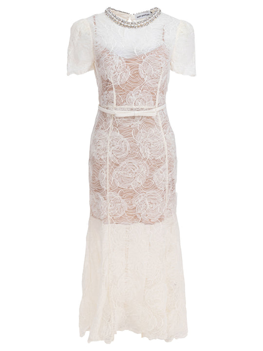 Lace And Tulle Midi Dress Abiti Beige